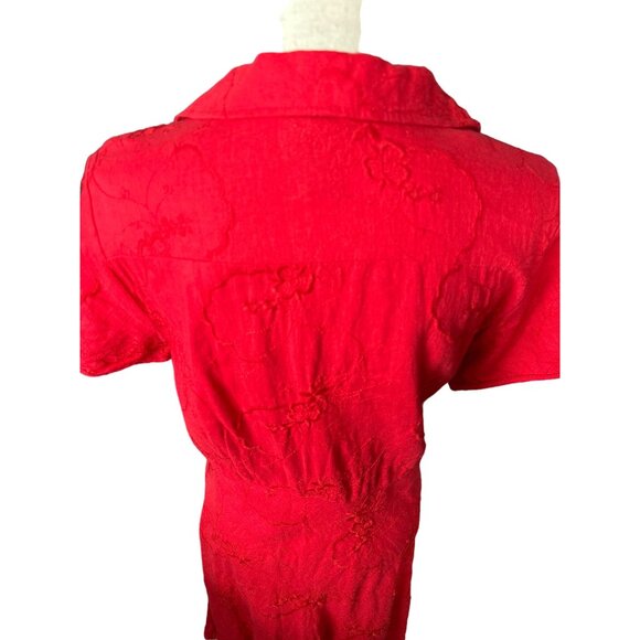 Lane Bryant Red Retro Shirt Dress Linen Rayon Red Red Embroidery Unlined 18W - Picture 5 of 7